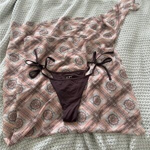 437 Brown Women's Bikini Bottoms and Sarong Skirt Cover Up (no top included)